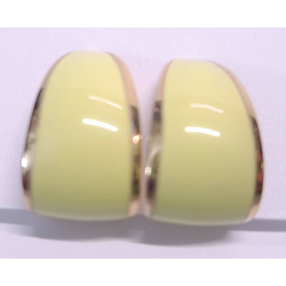 Yellow Goldtone Clip On Earrings Vintage Enamel 1 inch Hoop Huggie Jewelry